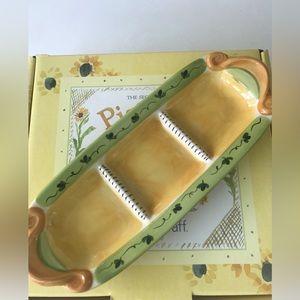 Pfaltzgraff Pistoulet Olive Serving Tray Snack Appeteizer Dish 3 sections